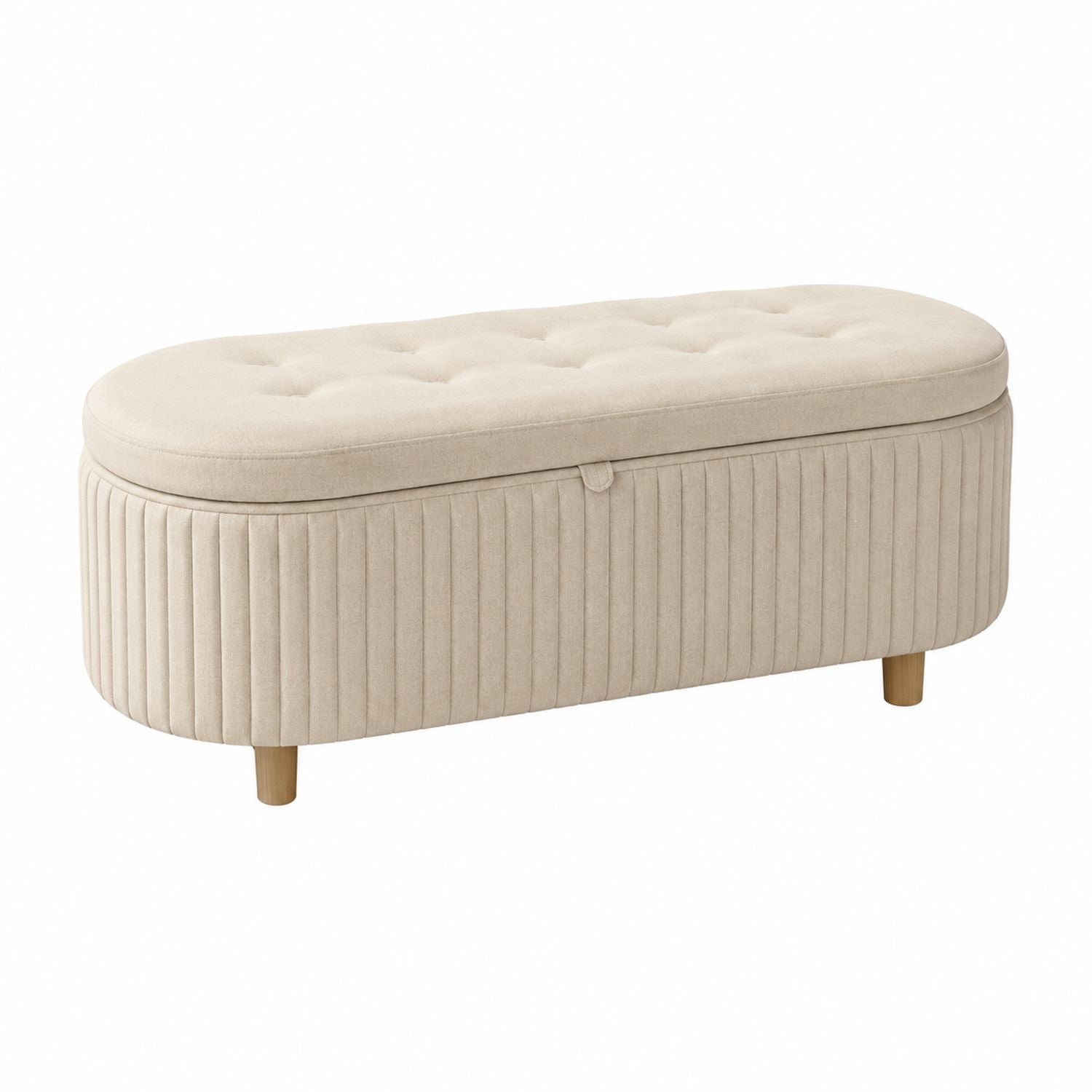Beige Polyester Upholstered Storage Ottoman Bench with Solid Wood Legs 120cm x 45cm x 45cm