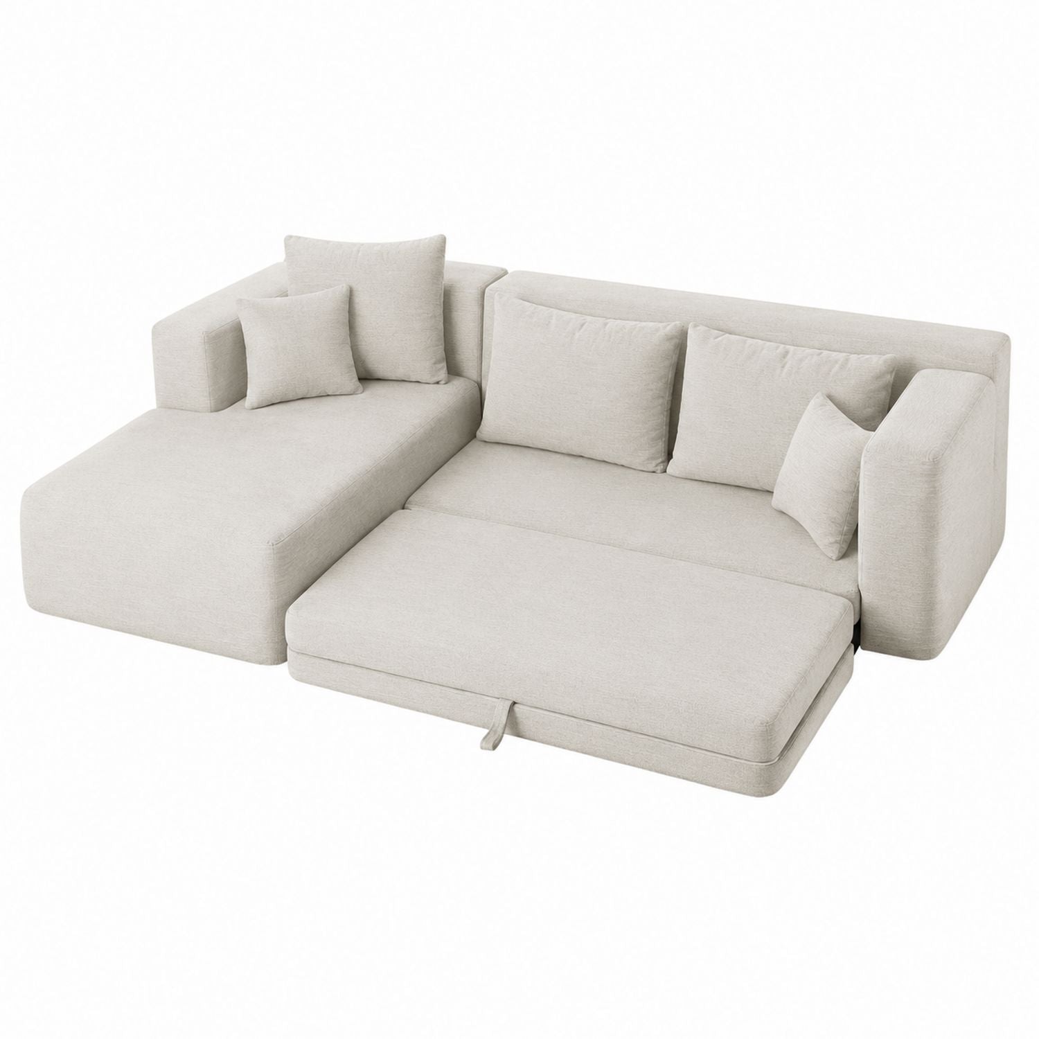 Sectional Fabric Sofa with Chaise and Pull-Out Bed