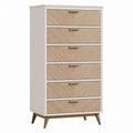Tall 6-Drawer Wooden Dresser White and Oak Finish