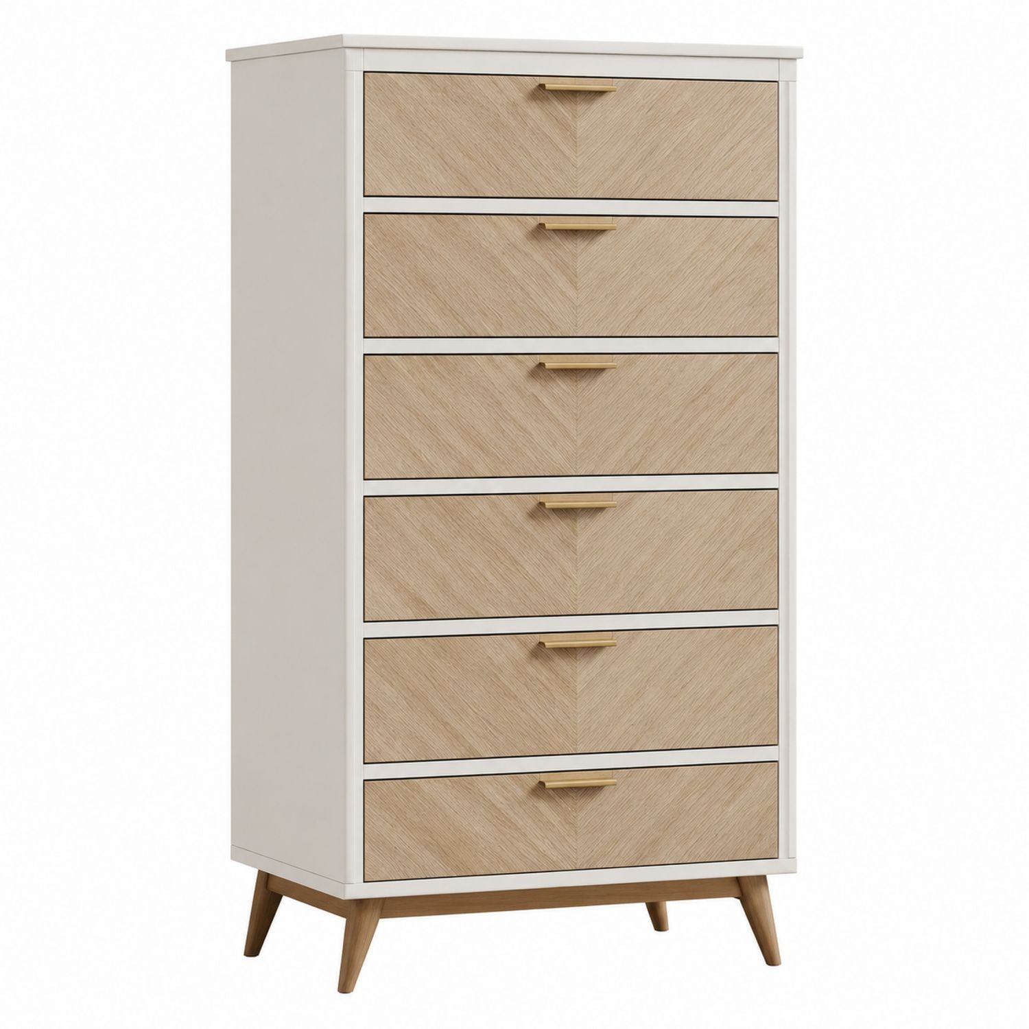 Tall 6-Drawer Wooden Dresser White and Oak Finish