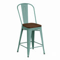 Metal Bar Stool with Wooden Seat 76 cm Mint Green