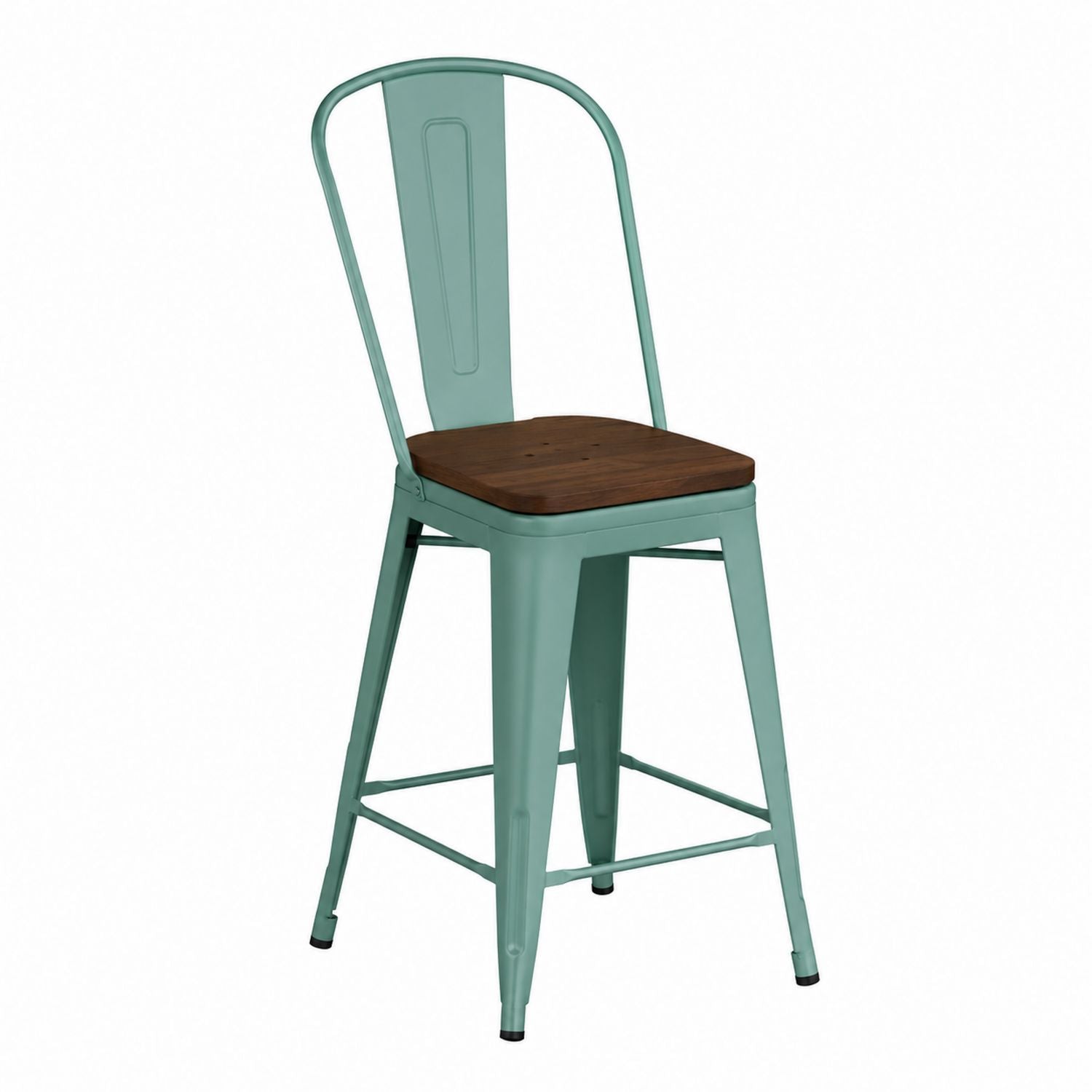 Metal Bar Stool with Wooden Seat 76 cm Mint Green