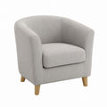Gray Linen Upholstered Armchair with Oak Legs