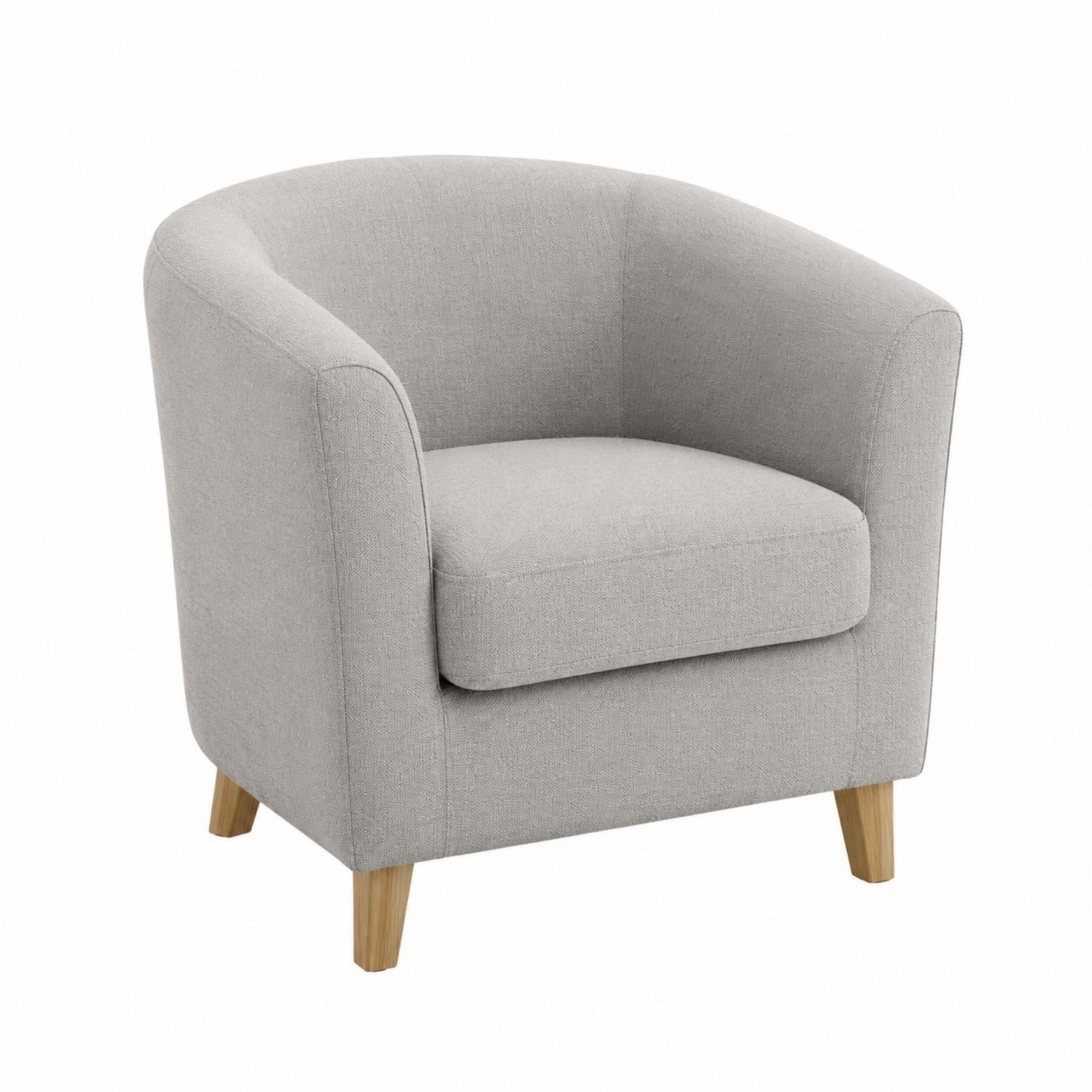 Gray Linen Upholstered Armchair with Oak Legs