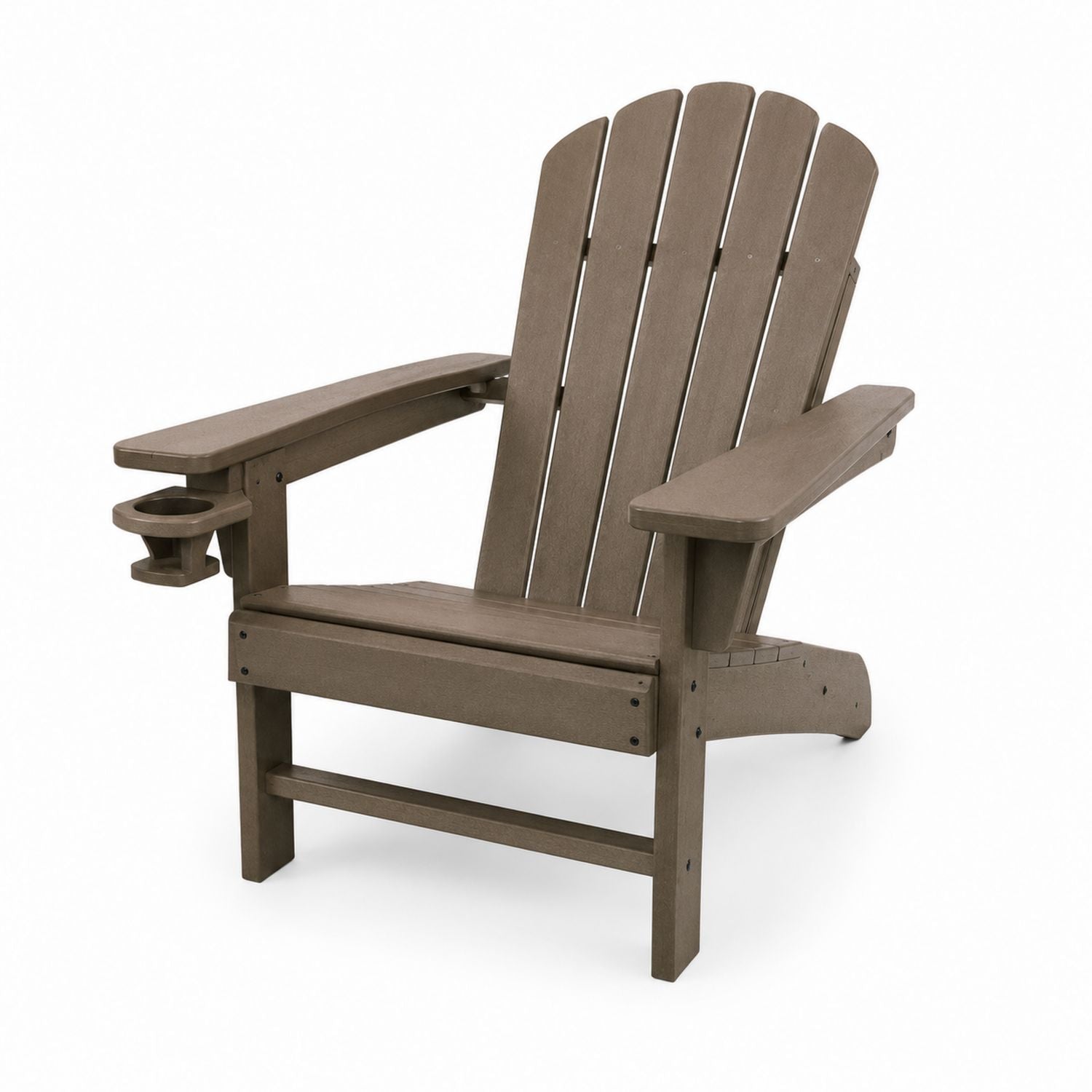 Adirondack Outdoor Chair with Cup Holder, Recycled Plastic, Brown