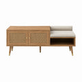 Teak and Rattan Storage Bench with Beige Cushion, 120cm