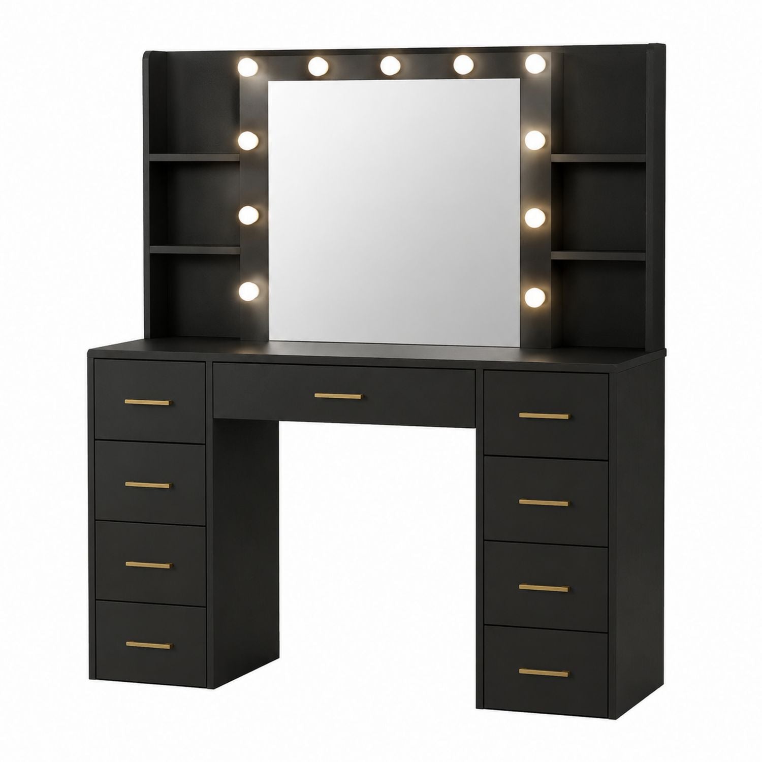 Black MDF Vanity Table with Mirror and Lights