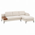 Beige Fabric Sectional Sofa with Wooden Side Table and Metal Legs
