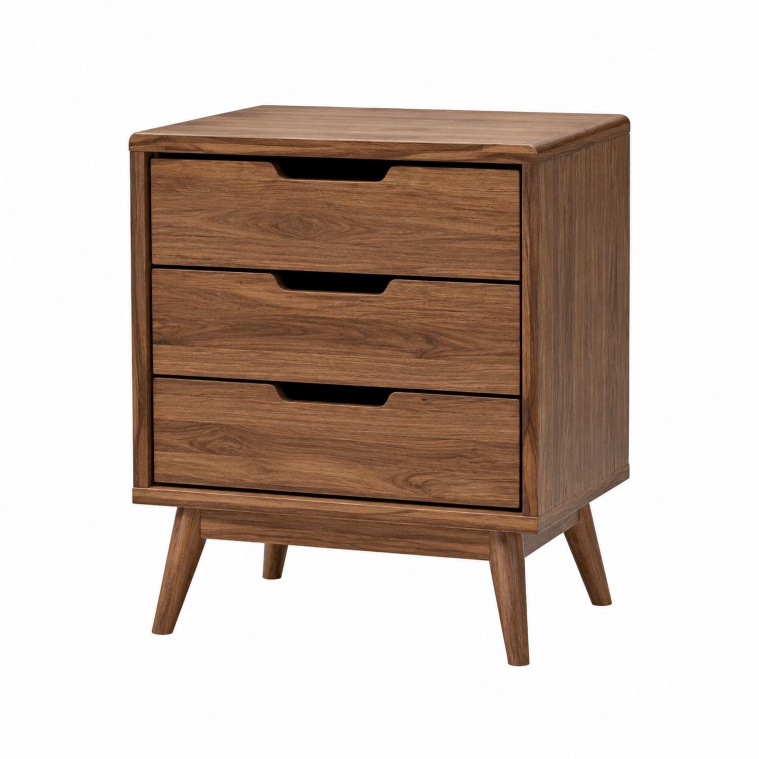 Wood Nightstand with Three Drawers in Brown