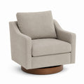 Light Gray Linen Swivel Chair with Wooden Veneer Base