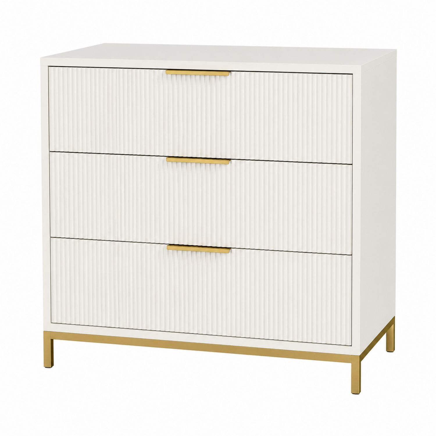 White 3-Drawer Dresser with Gold Metal Handles