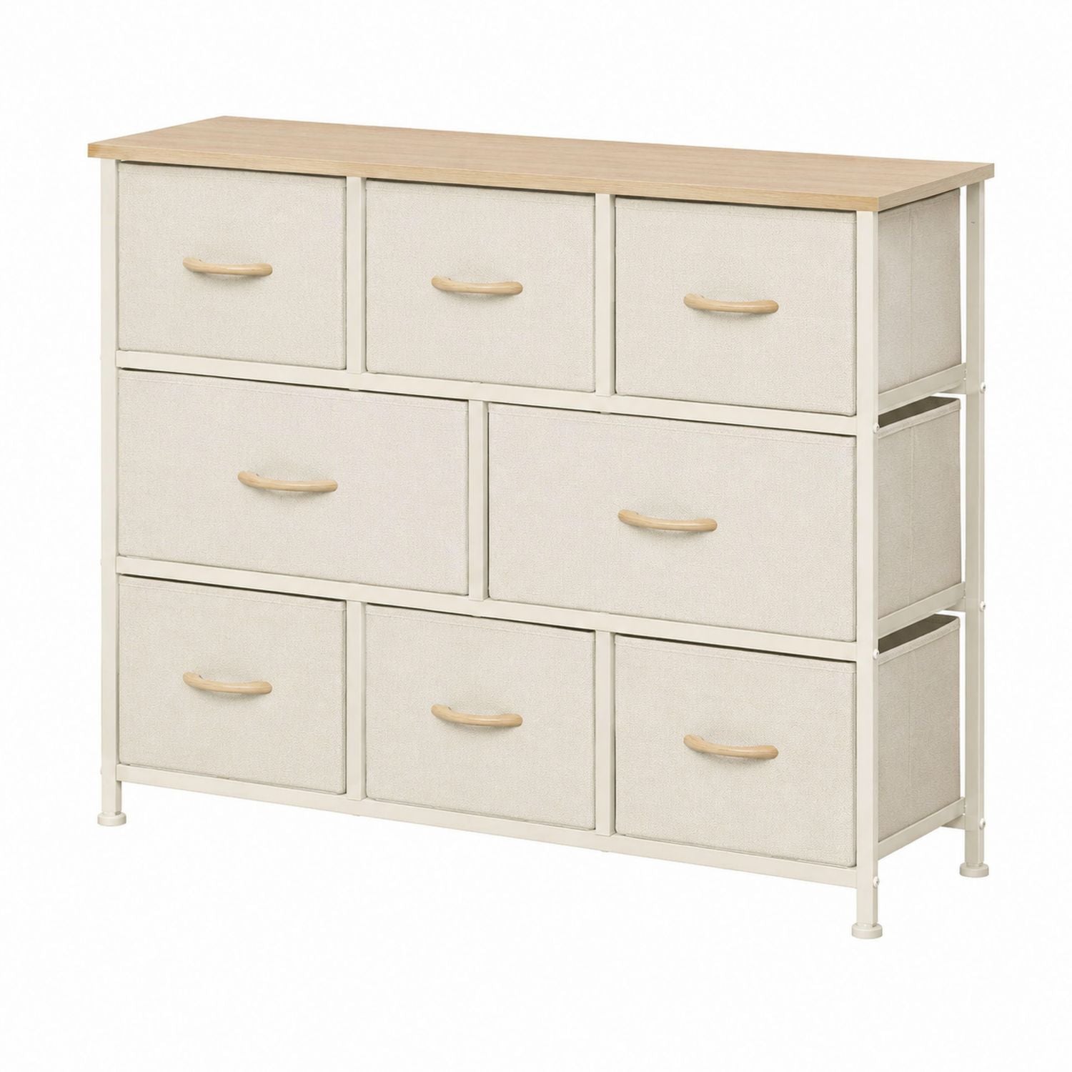 Fabric Drawer Dresser with Metal Frame and MDF Wood Top Beige 9-Drawer 80cm x 30cm x 93cm