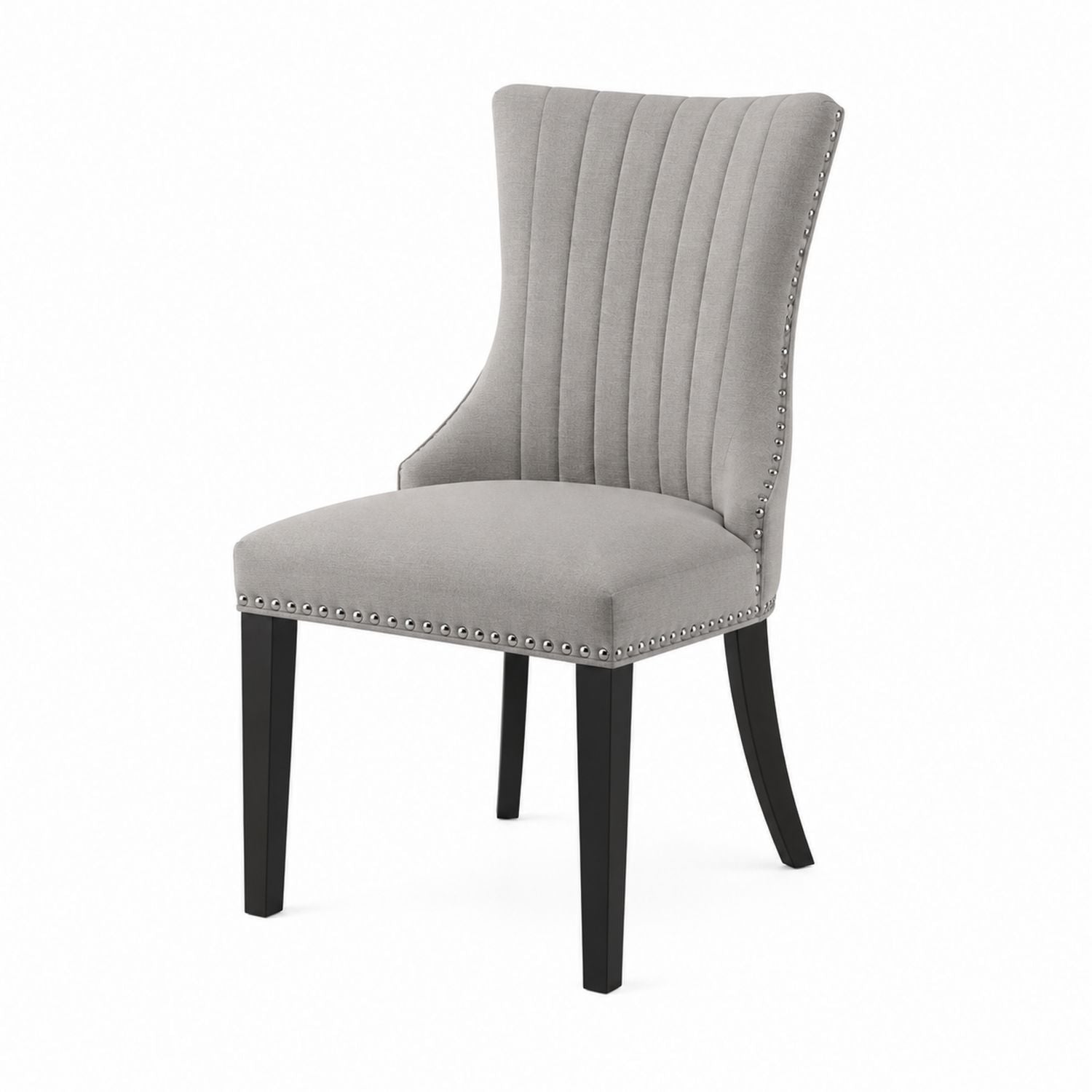 Gray Linen Upholstered Dining Chair with Nailhead Trim