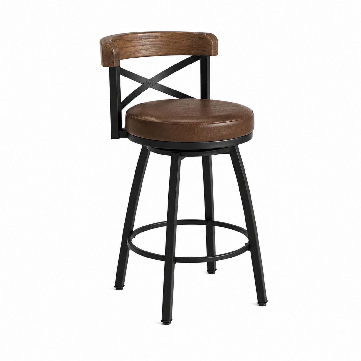 Swivel Bar Stool with Faux Leather Seat and Metal Frame