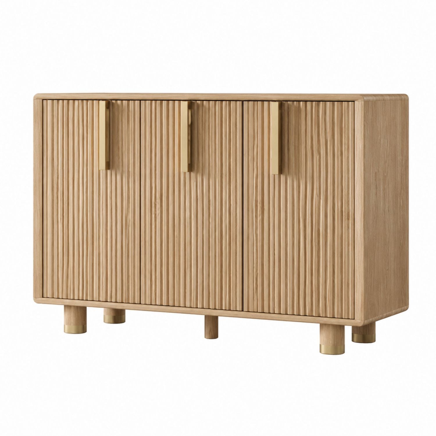 Oak Wood Sideboard Buffet with Brass Handles
