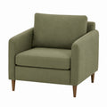 Olive Green Fabric Armchair with Wooden Legs, 90cm Width