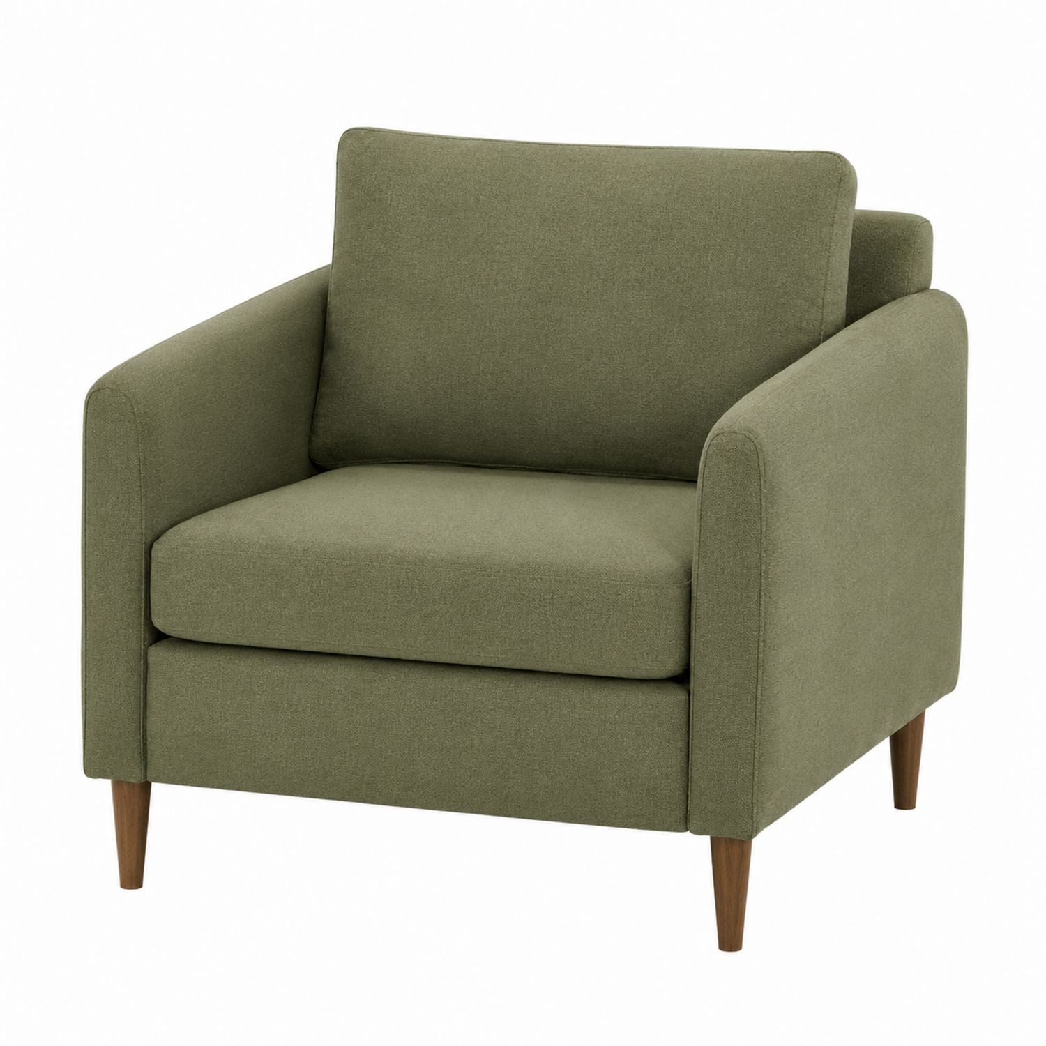 Olive Green Fabric Armchair with Wooden Legs, 90cm Width