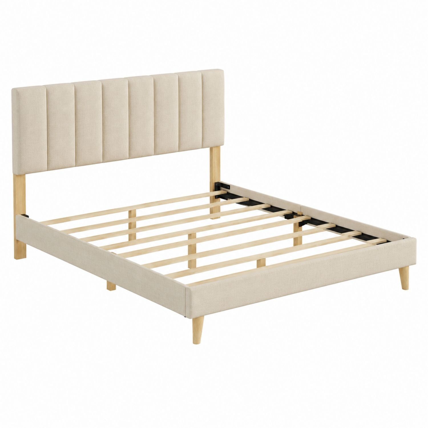 Queen Size Upholstered Platform Bed with Wood Frame Beige