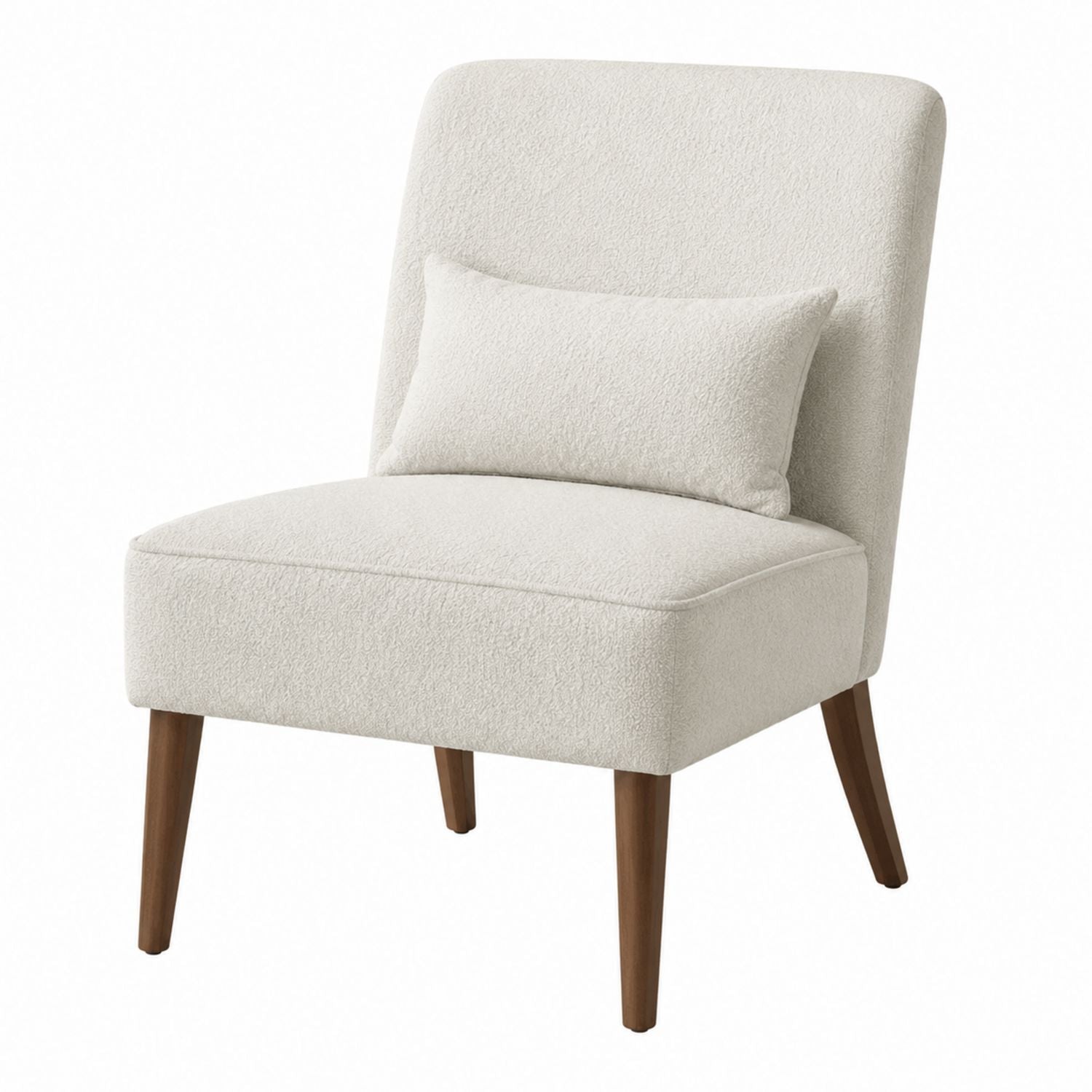 Boucle Fabric Lounge Chair with Wooden Legs